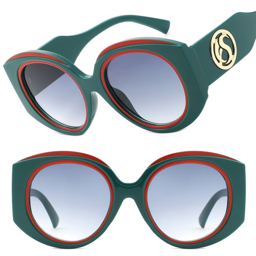 Chic Green and Red Oversize Sunglasses Womens Vintage Metal Accent Stylish